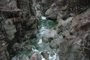 the solid rock canyon carved by the raging Winnchee River