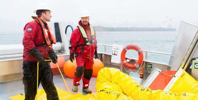 two employees on the boat