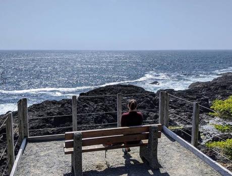 person enjoying the view on a bench