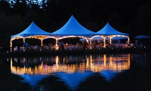 night shot, with lights reflecting in the water