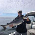 This Chinook Salmon was landed by Slivers Charters Salmon Sport Fishing guide Doug off of Sail Rock on surf line using an AORL 12 hootchie   